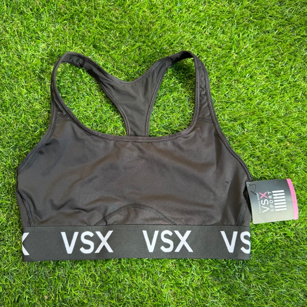 Victoria's Secret VSX The Player Sports Bra Medium Black Racerback Logo NWT